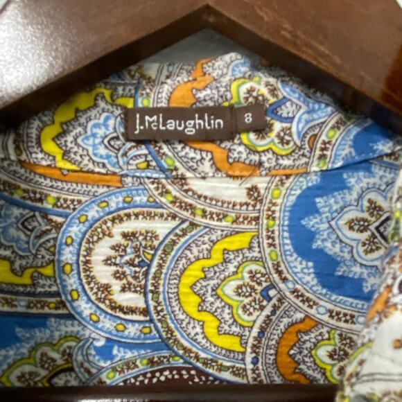 J. McLaughlin Top Womens Size 8 Long Sleeve Button Up Colorful Pattern Paisley - Picture 3 of 7